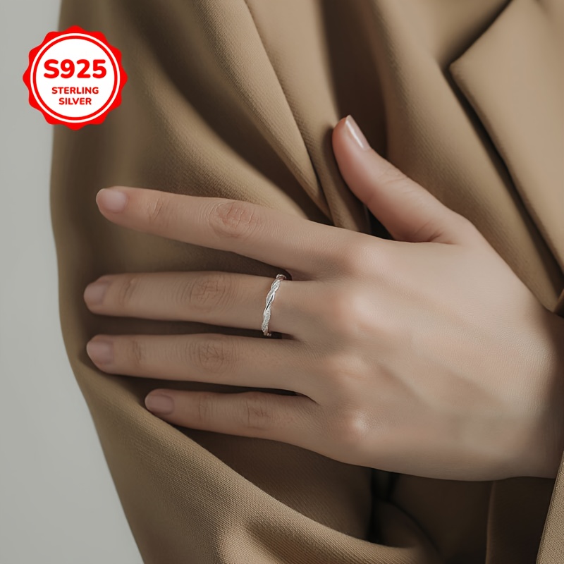Sterling Silver Twist Ring with CZ Open Band Adjustable Couple's Ring